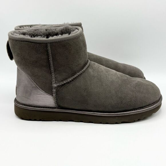 UGG Classic Mini Shine Gray Shearling Style Winter Boots Ankle - Women’s US 12 / - Picture 1 of 12